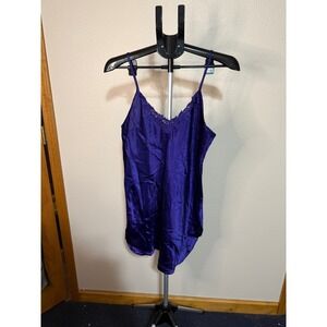 Inner Most Purple Satin Lace Trim Chemise Nightgown Sleepwear Medium Made in USA